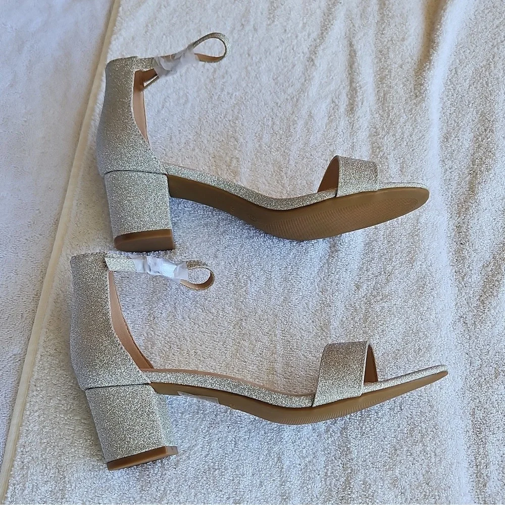 J. Adams Silver Glitter Synthetic Strappy‎ Ankle Strap Open Toe Buckle Size 8